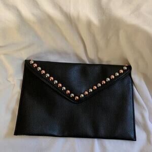 B-LOW THE BELT Black Studded Clutch Leather WRISTLET Purse NEW
